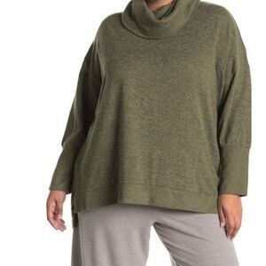NEW C&C CALIFORNIA Hacci Rib Mix Cowl neck knit sweater olive green plus SZ 1X